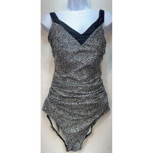 Shore Shapes Womens One Piece Swim Bathing Suit Size 12 Black White Dotted Print